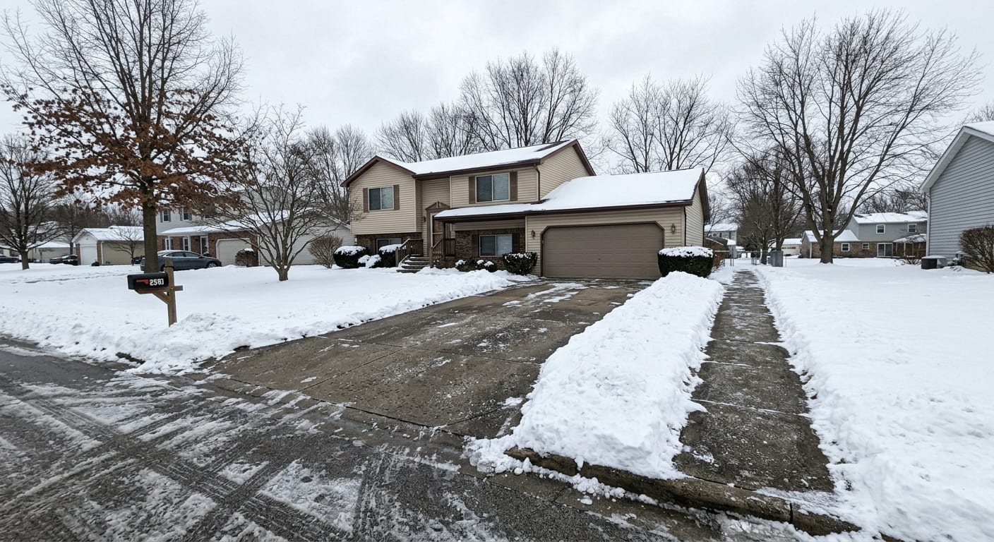 Driveway and sidewalk cleared after a snowfall